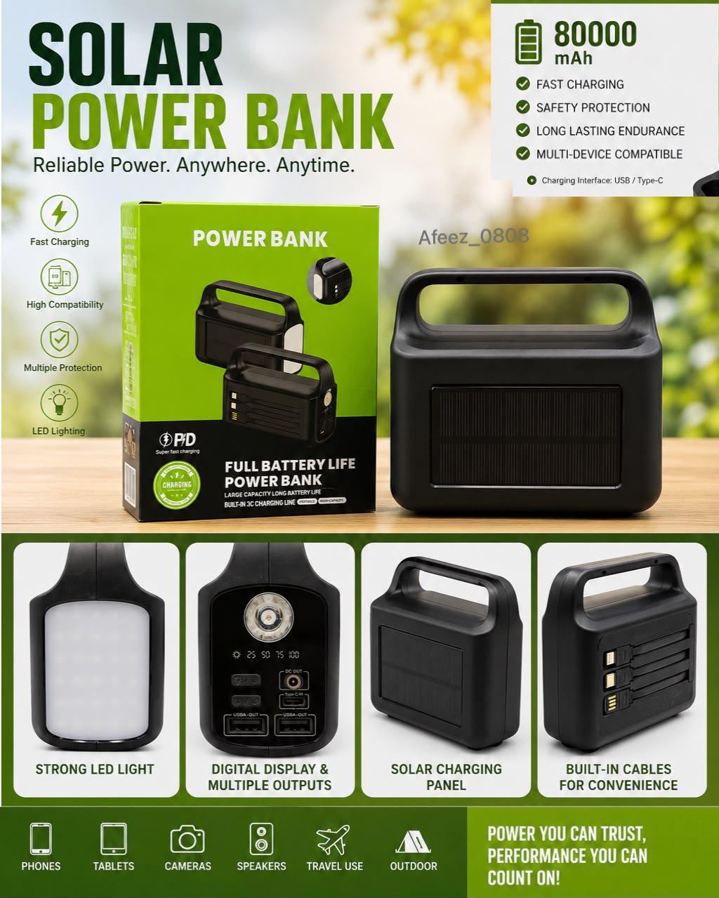Solar Power Bank 7 Days Battery Time 8000MAH Power